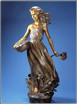 鑄銅關公 手拿花女孩人物銅雕塑