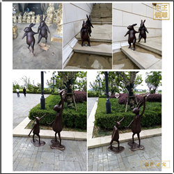 鑄銅關公 手拉手小兔子銅雕塑