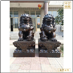鑄銅關公 高1米2紫銅色宮門獅一對