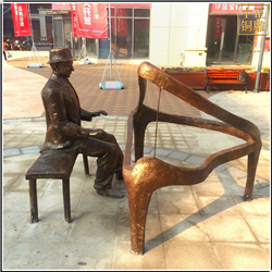 鑄銅關公 彈琴人物雕塑