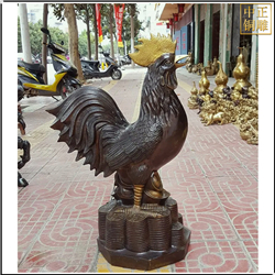 鑄銅關公 帶雞冠銅雞雕塑