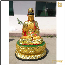 鑄銅關公 坐像貼金觀世音菩薩雕塑