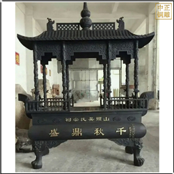 鑄銅關公 方形寺廟銅香爐雕塑