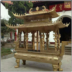 鑄銅關(guān)公 黃銅本色香爐定制