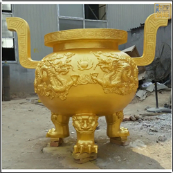 鑄銅關(guān)公 黃銅圓形銅香爐定制