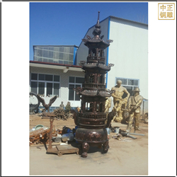 鑄銅關(guān)公 三層圓形銅香爐雕塑