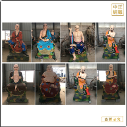 鑄銅關公 貼金彩繪站十八羅漢銅佛像