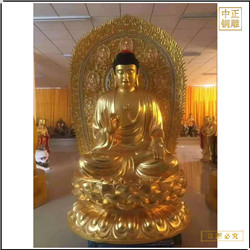 鑄銅關公 帶背光貼金釋迦牟尼佛銅像