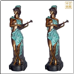 鑄銅關公 彈琴性感美女雕塑